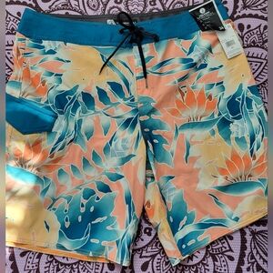 Volcom Floral Print Men's Shorts - Blue, Orange, Cream